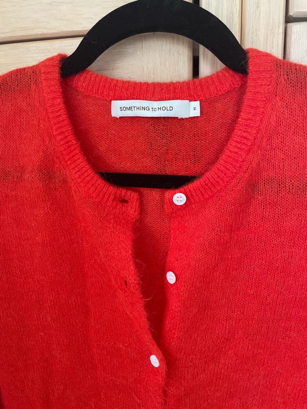Something to Hold Orangey/Red White Button Deli Cardigan - Picture 3 of 5